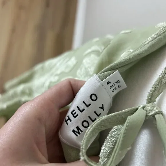 Hello Molly 6 Drinks On Me Midi Dress Green Cowl Slip Jaquard Floral Drape Neck - Picture 6 of 6